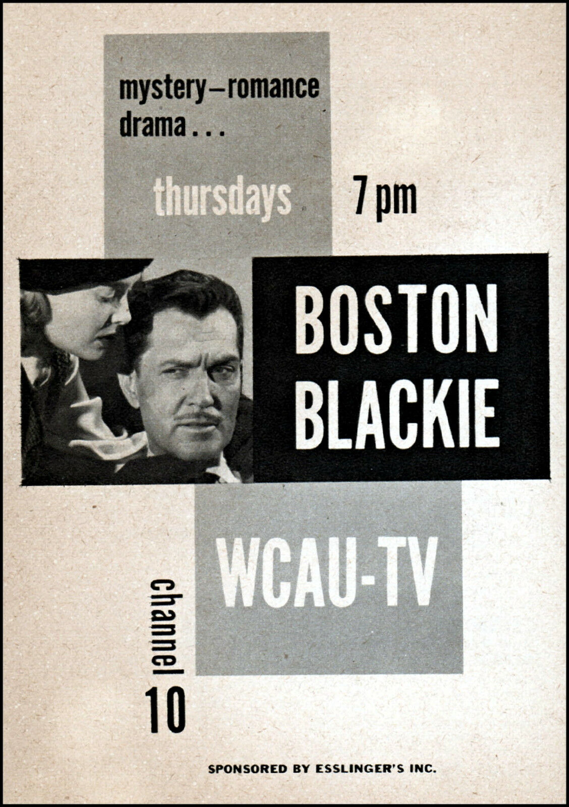 1954 WCAU tv Ad Philly Boston Blackie series sponsor by Esslinger's Brewery tv11