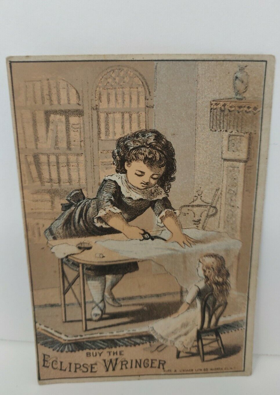 Eclipse Wringer Victorian Trade Card J N Tuck Haverhill Massachusetts Girl Doll 