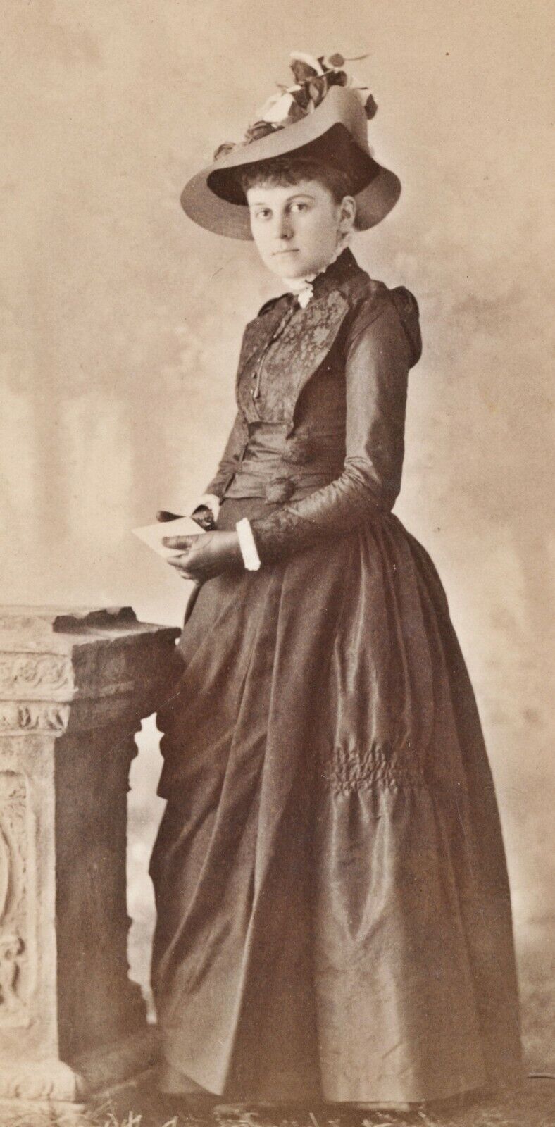 1880-89 CC Coy Saratoga Springs NY Lady, Fancy Hat Dress Gloves Cabinet Photo