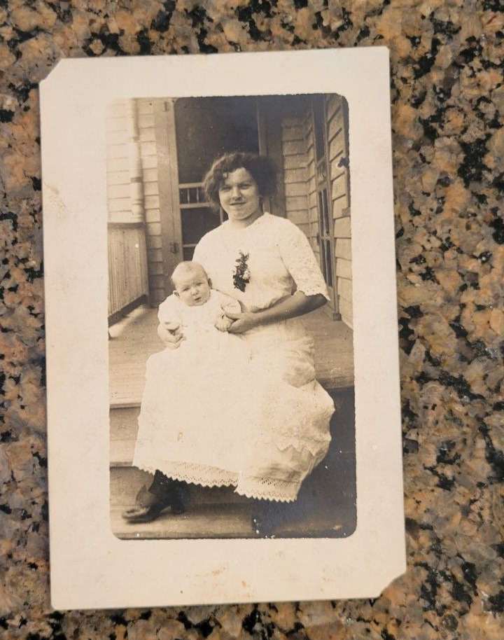 Vintage Woman with Baby Real Picture Postcard Black & White early 1900\'s Unused