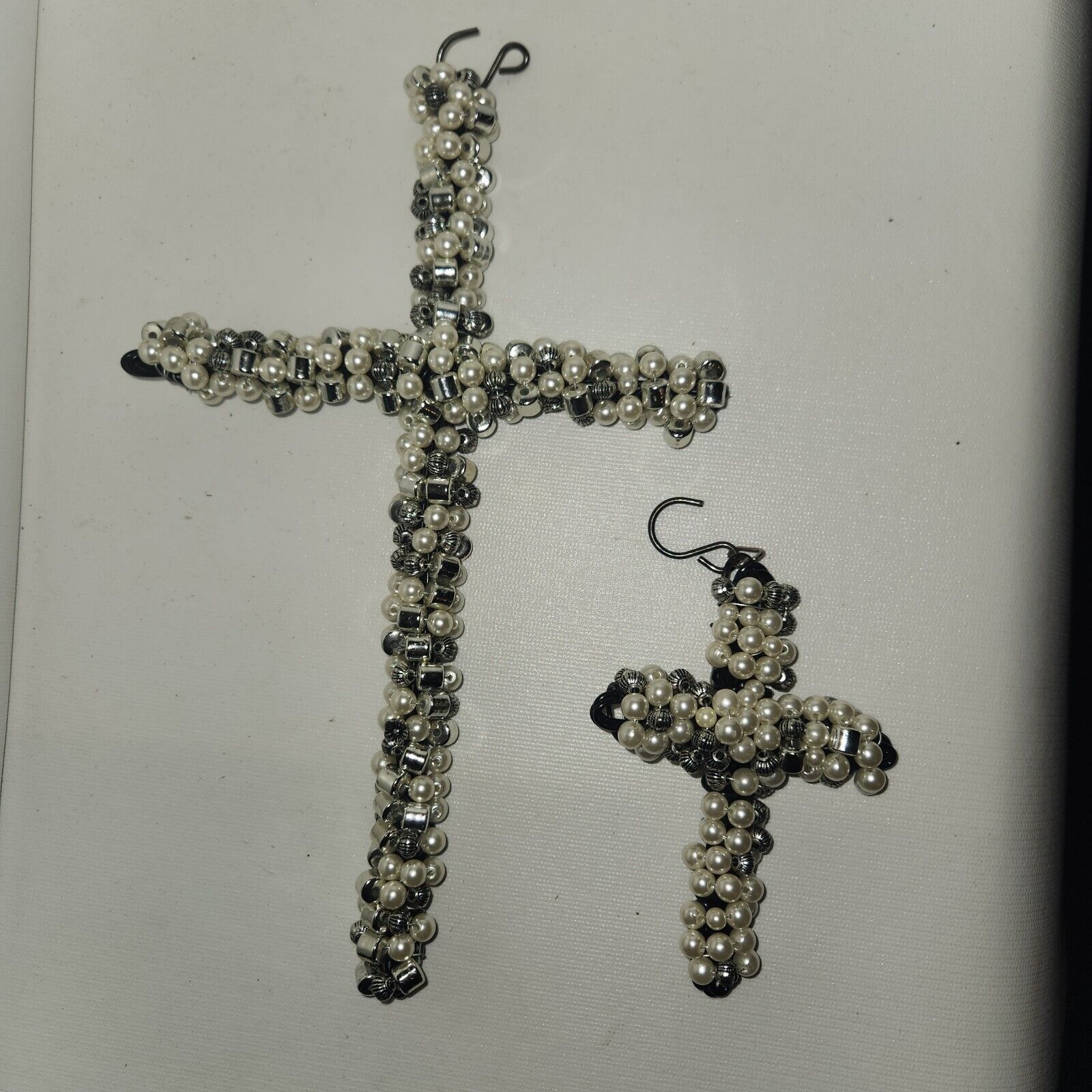 Two Beautiful Faux Pearl And Bead Handmade Crucifixes