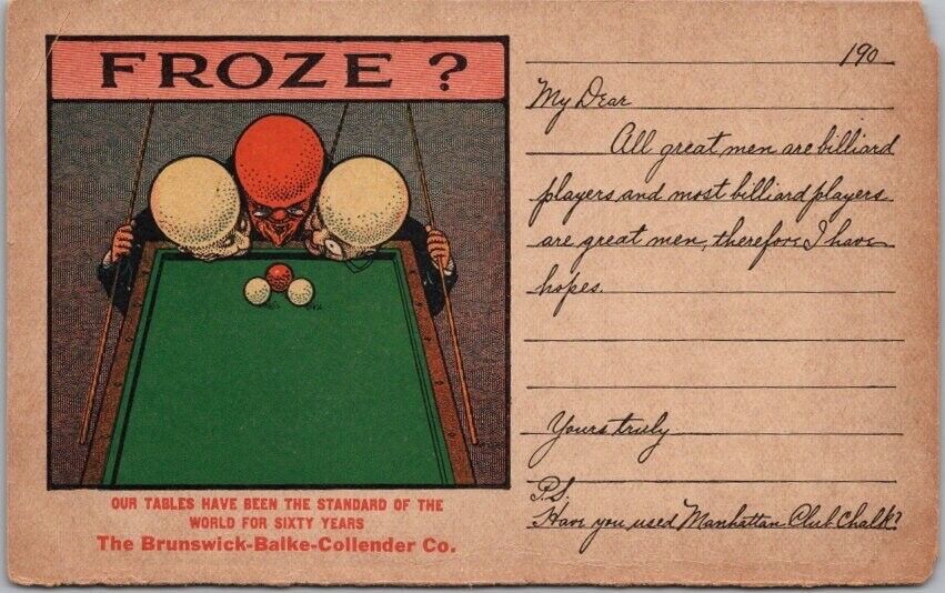 c1900s BRUNSWICK CORP. Pool Table Advertising Postcard Billiard Balls / UNUSED