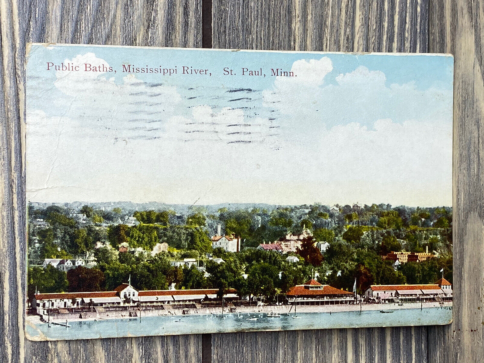 Vintage Postcard Public Baths Mississippi River St Paul Minnesota Postmark 1912