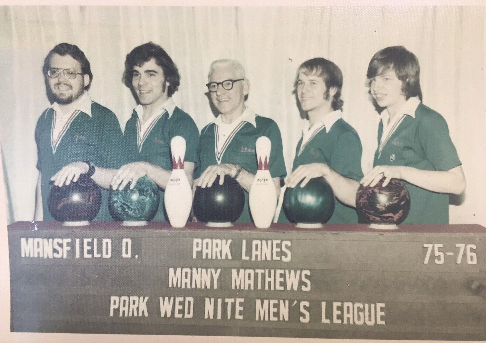 1975 Men’s Bowling League Team Vintage Photo Mansfield Ohio Park Lanes