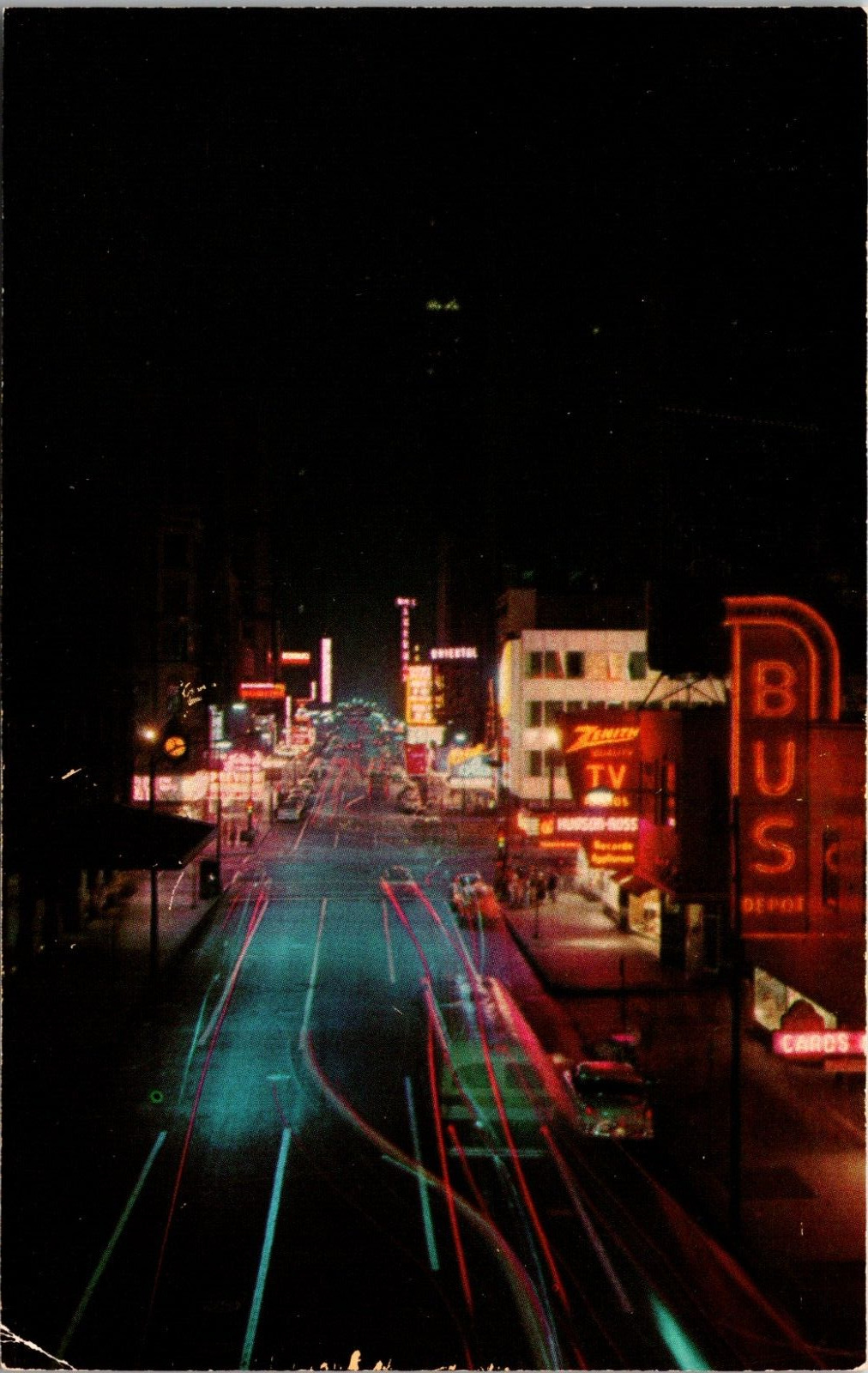 Postcard-Randolph Street Night Looking West At Night Chicago Illinois