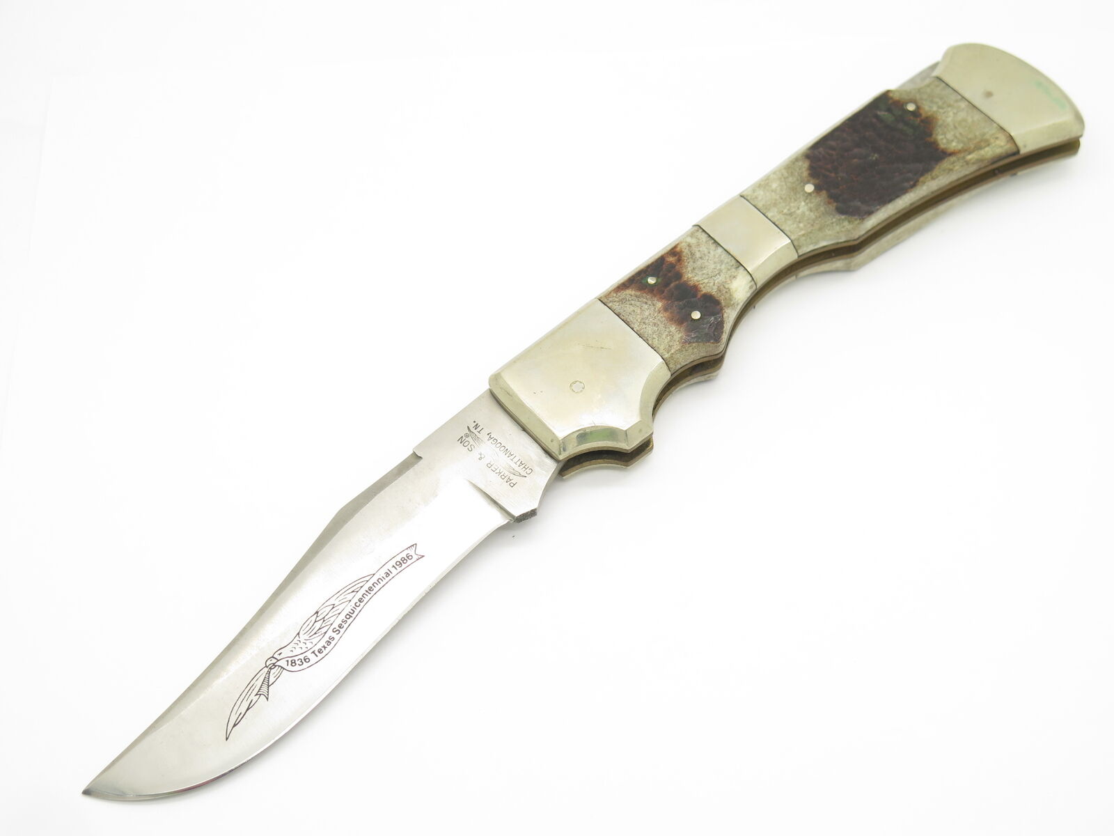 Vintage 1986 Parker Texas Sesquicentennial Seki Japan Folding Lockback Knife