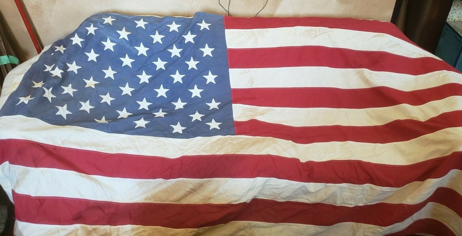 60 x 112 Vintage American Flag, 2x2 Ply Cotton, Stars Sewn On, Sewn Stripes