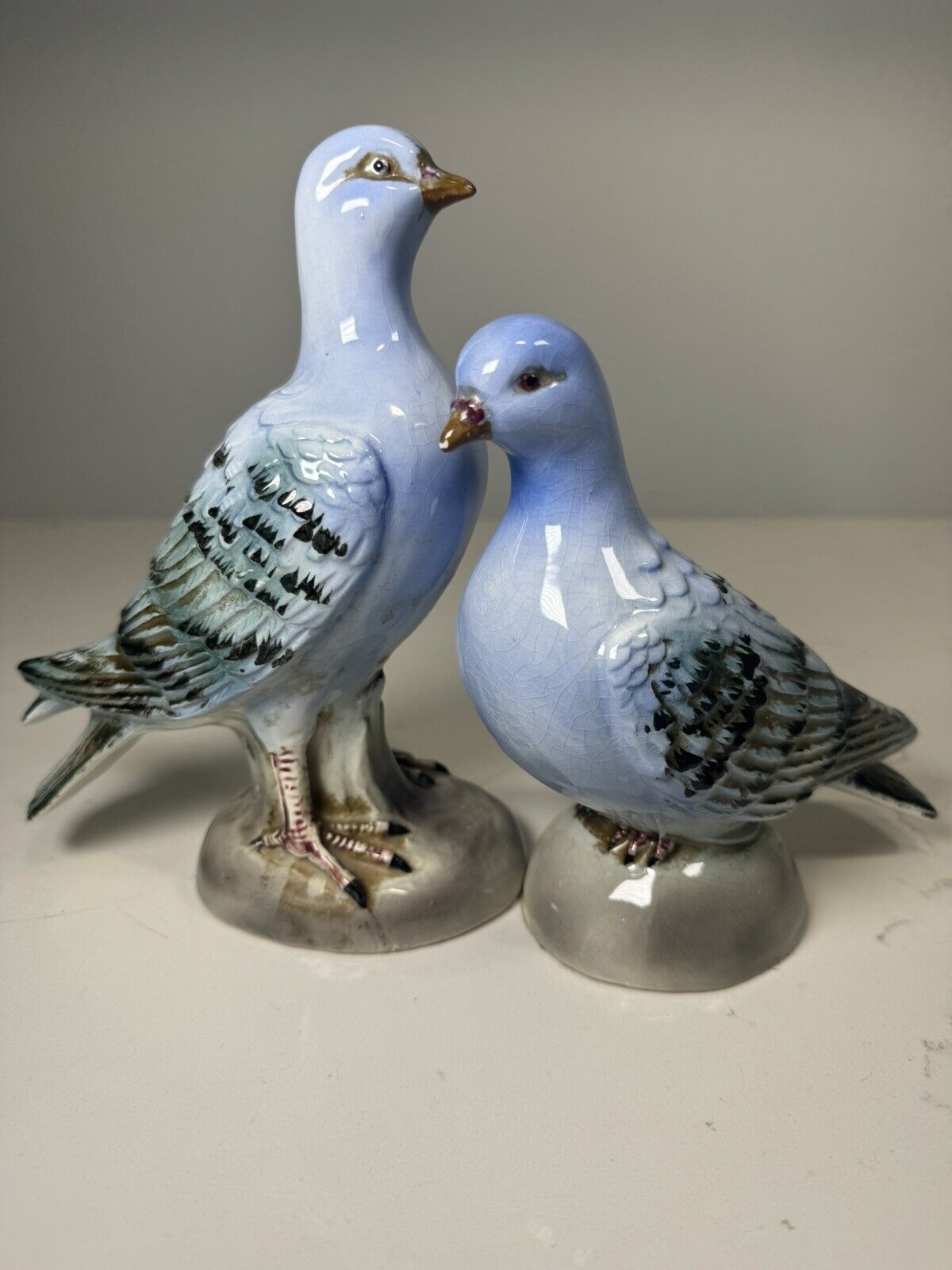 Vintage Blue Dove Figurines a Pair | Hand Painted Ceramic Birds ISCO Japan