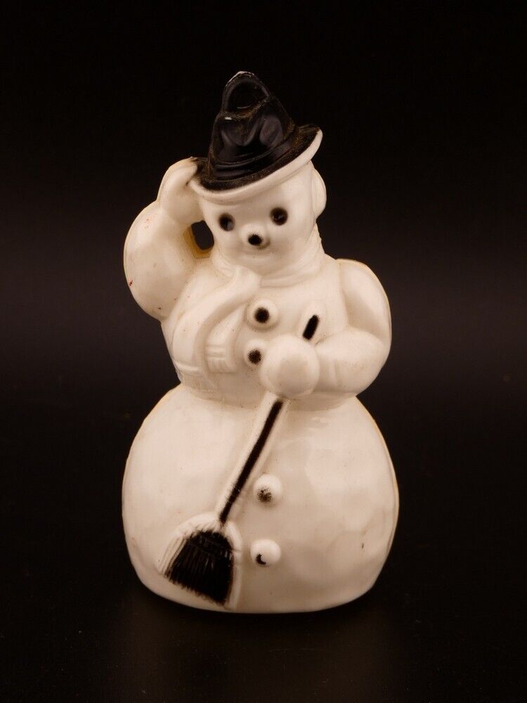 Vintage Christmas 1940s Rosen Rosbro Plastic Snowman w/ Black Trim Ornament #20
