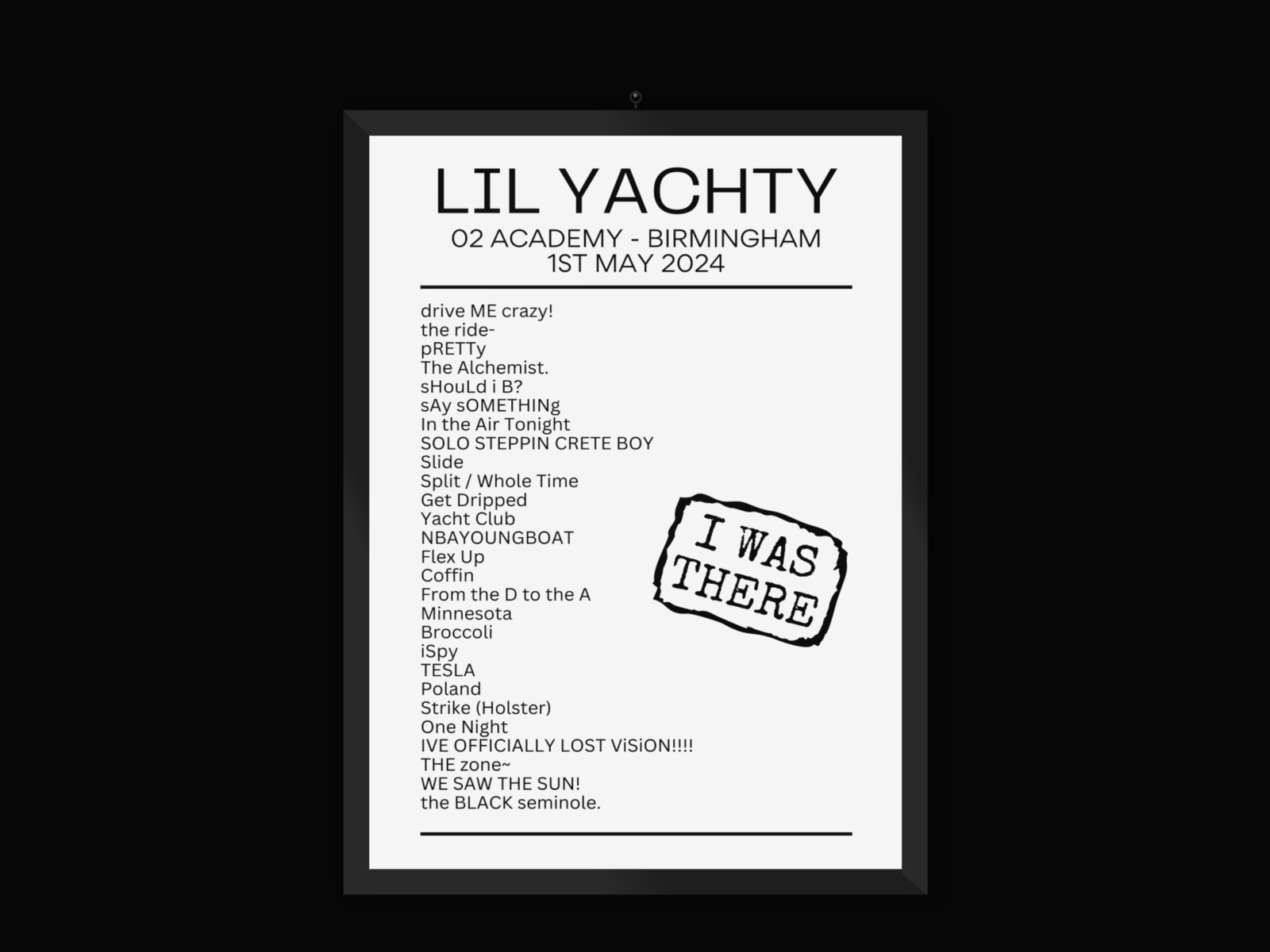 Lil Yachty Birmingham May 2024 Setlist Poster