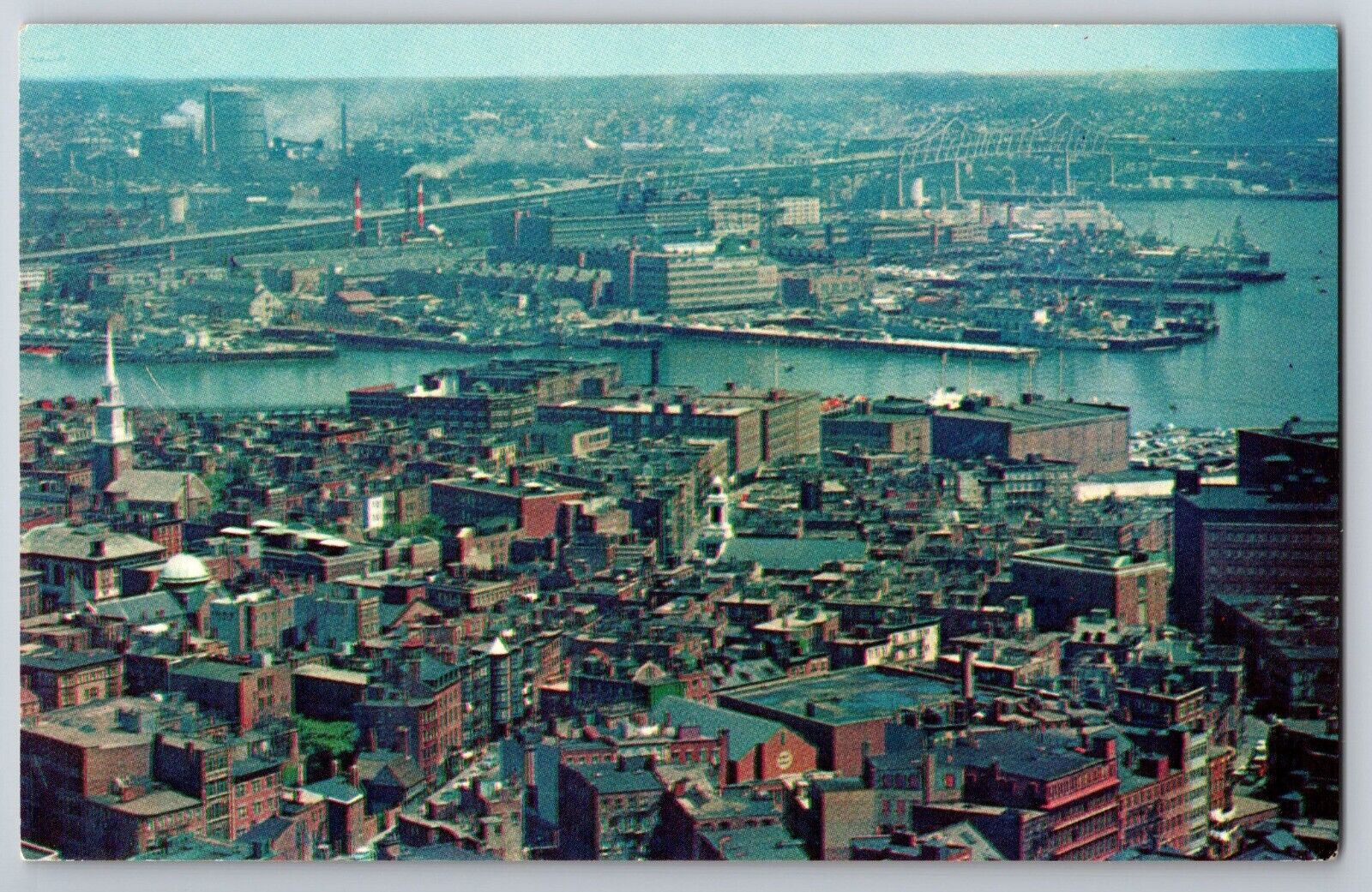 1950s Aerial View Boston Navy Yard and Mystic River Bridge Charlestown MA PC