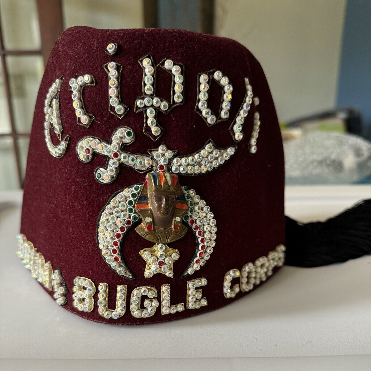 Vintage Shriners Fez KEM Drum and Bugle Hat Ornate Masonic Fraternal Fez