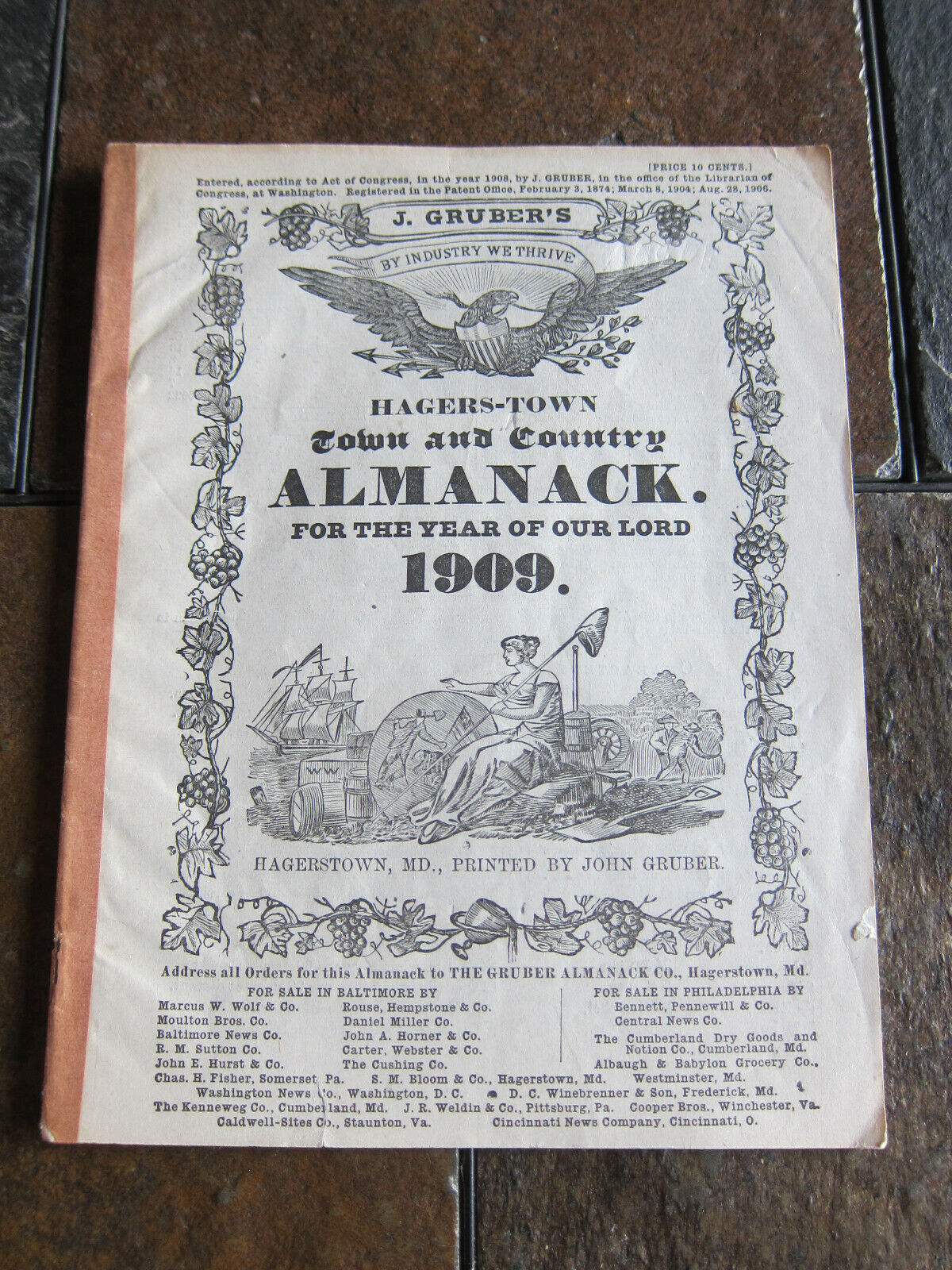 1909 John Gruber Hagers Town and Country Almanack Maryland MD  