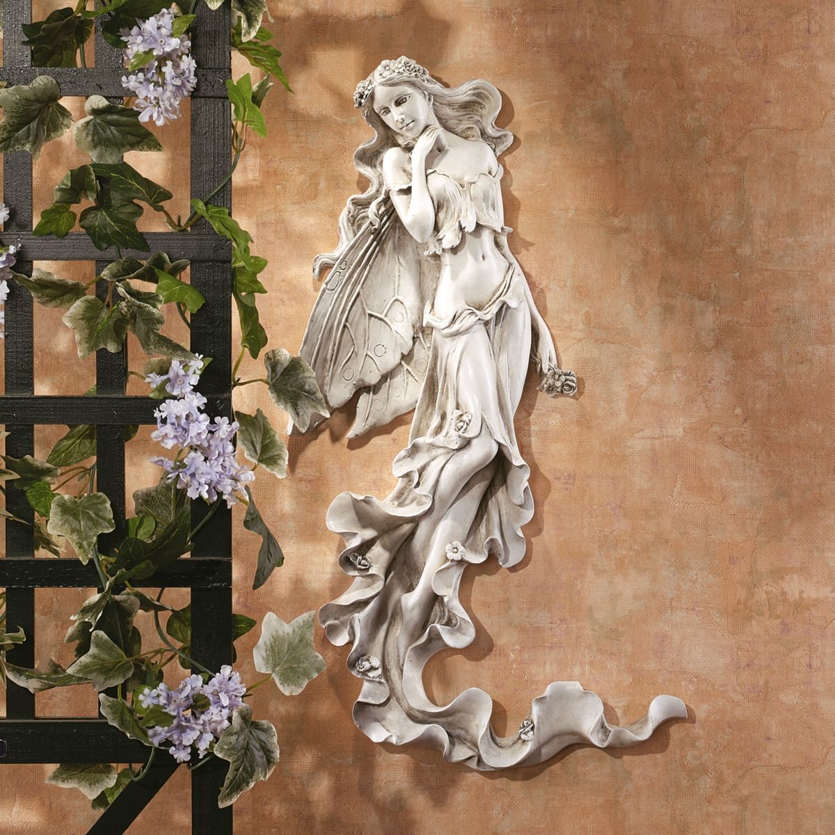 Winsome Fairy on a Magical Breeze Elegant Wings Home & Garden  Wall Sculpture