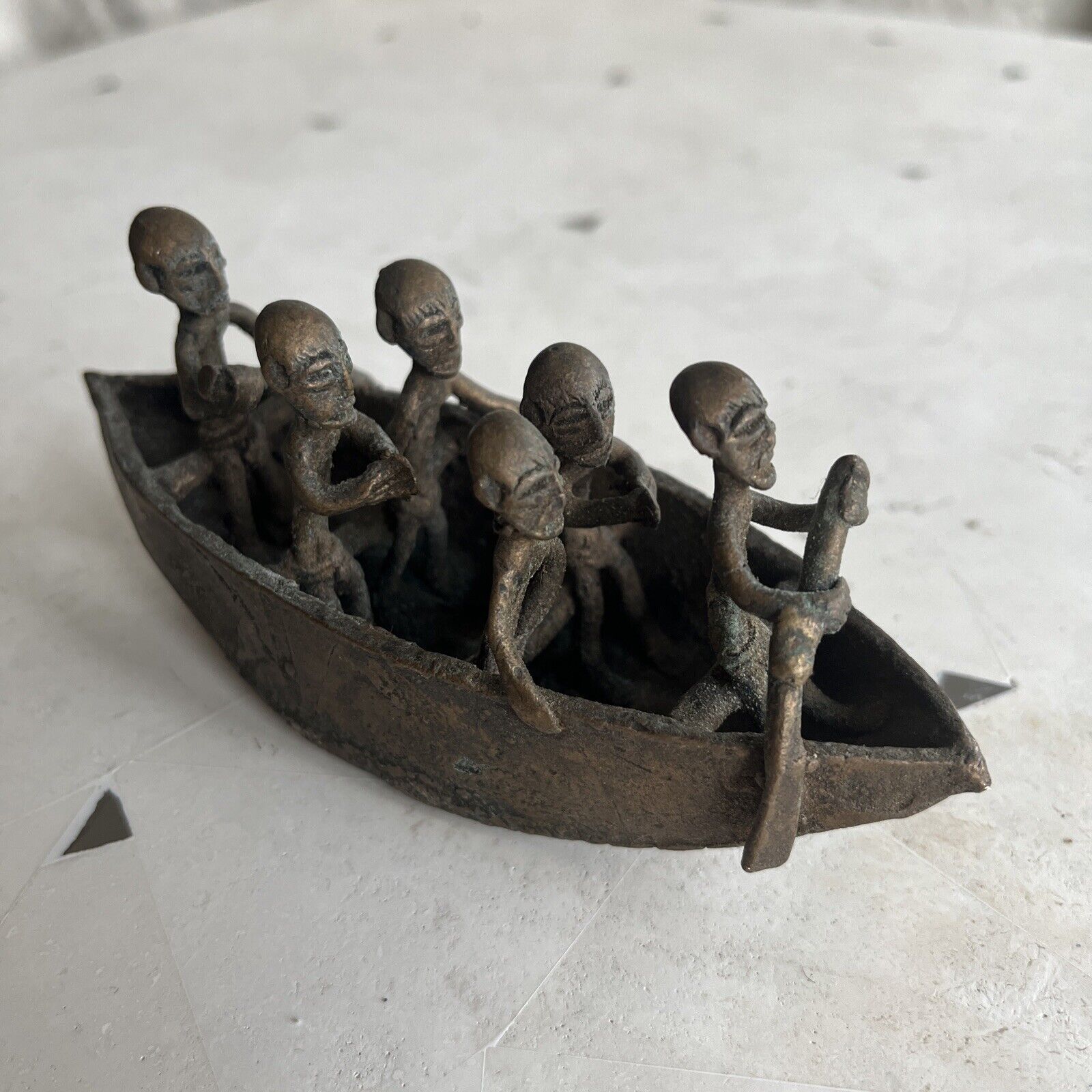 Vintage Brass African Bronze Figurines Sculpture Art Ashanti Ghana Tribal Boat