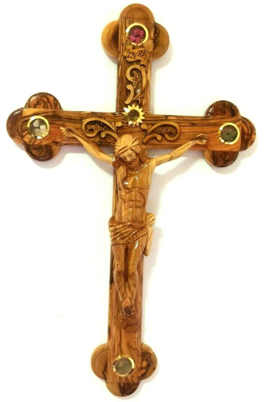 Large Olive Wood Wall Cross Crucified Hand Made Jerusalem Holy Land Blessing 