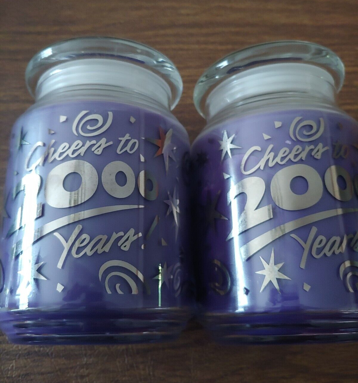 Lot of 2 American Greetings New Milenium Cheers to 2000 Years Jar Candles