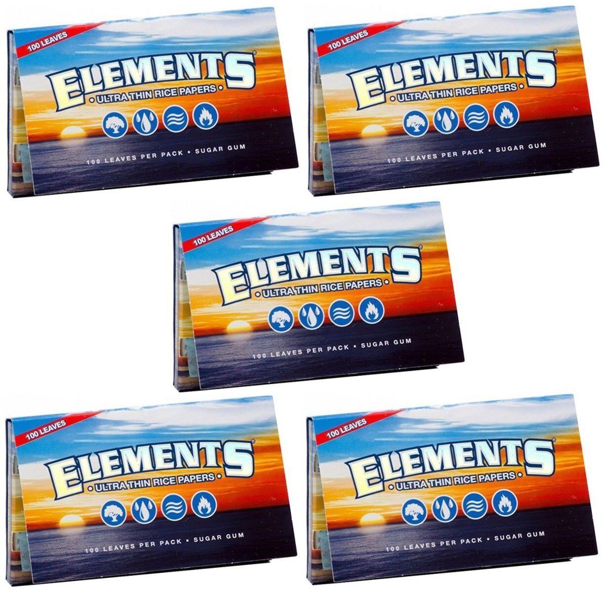 5 Pack Elements Ultra Thin Rice Single Wide Cigarette Paper 500 Leaves 8311-5
