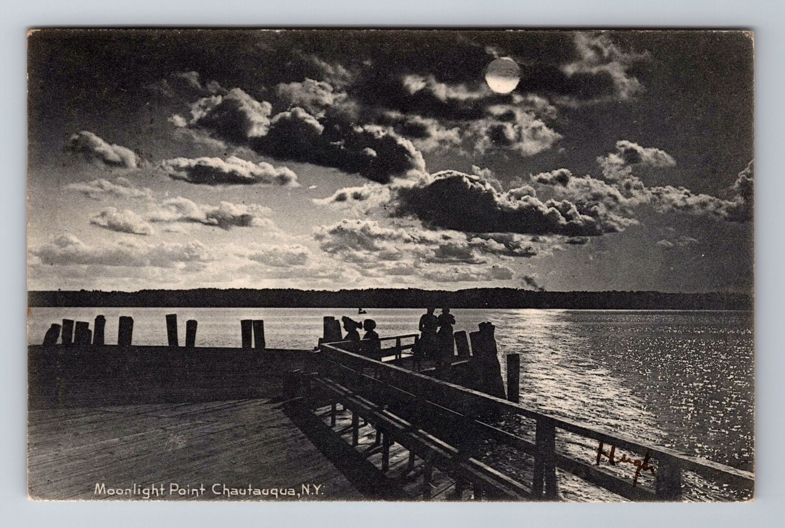 Chautauqua NY-New York, Moonlight Point, Antique, Vintage c1906 Postcard