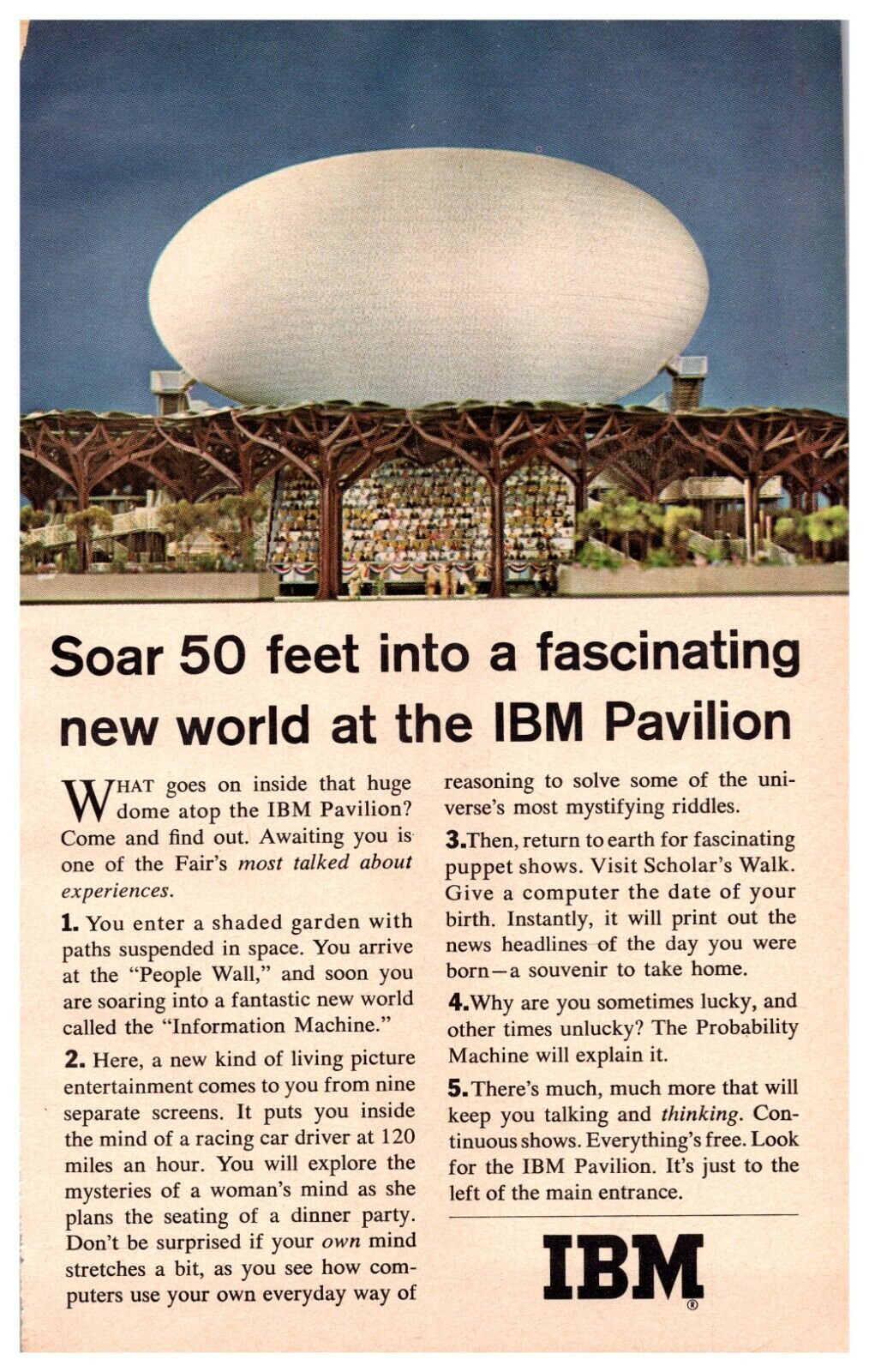 1964 IBM Vintage Print Ad New York World's Fair Computer Pavilion 