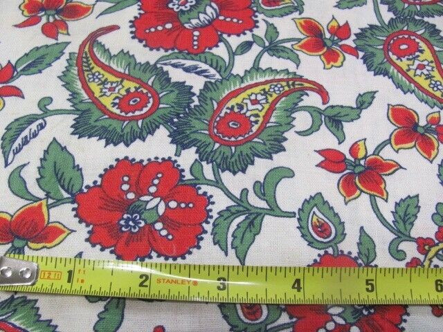 Vintage original authentic quilting cotton red green floral partial feed sack