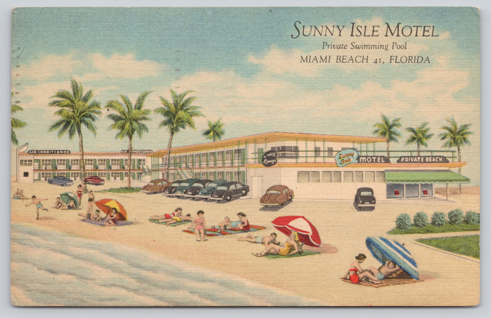 Postcard Miami Beach, Florida, Sunny Isle Motel 1951 Linen A269
