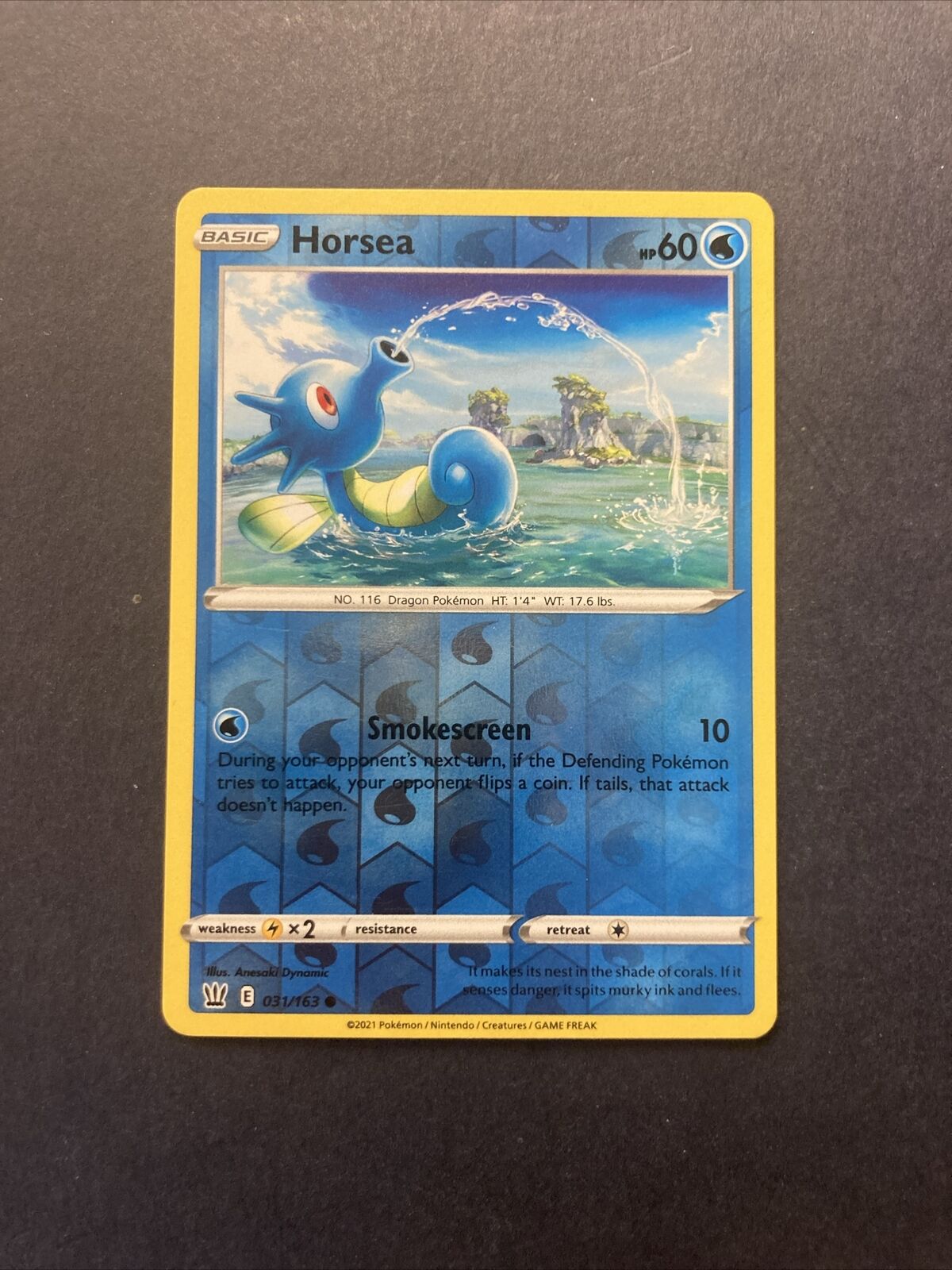 Horsea 031/163 Common Reverse Holo Water Type Pokémon Card NM/Mint Condition