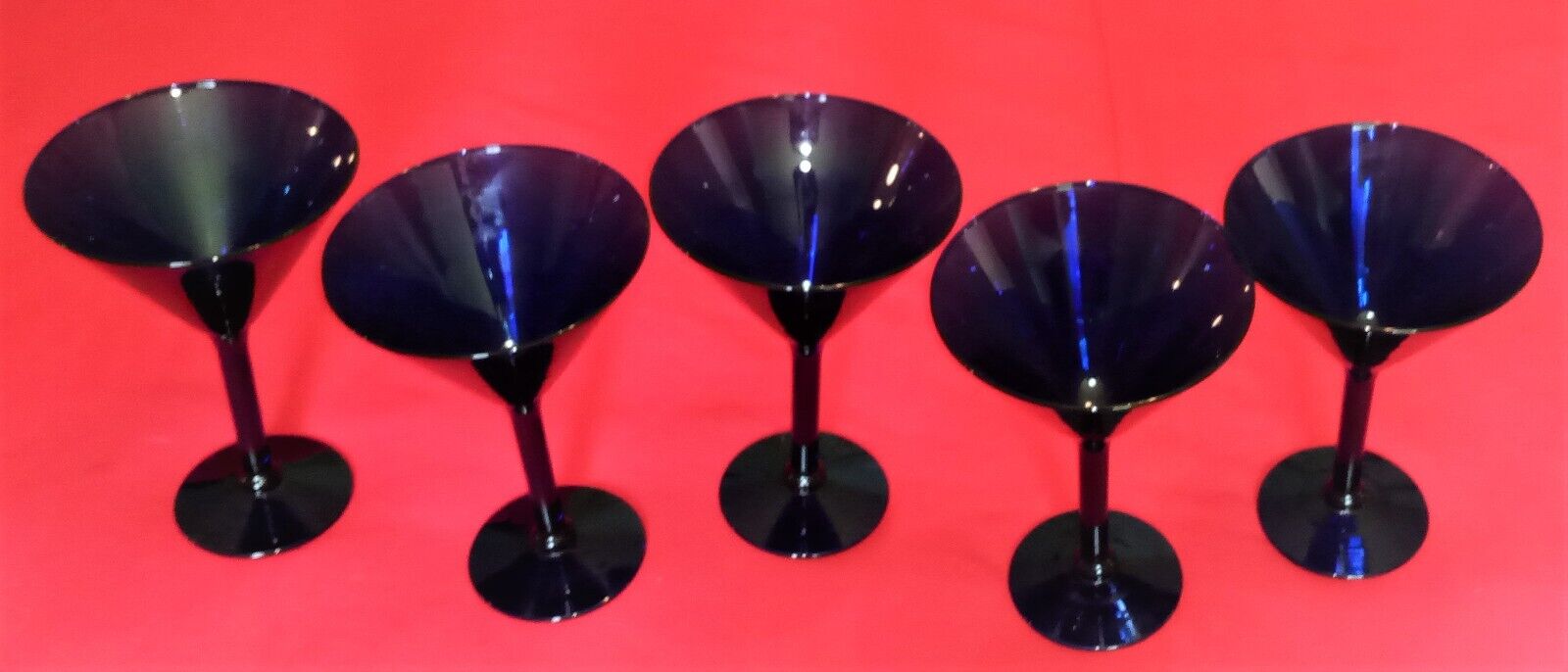 5 OLDER BLOWN COBALT BLUE MARTINI MARGARITA GLASSES 7\