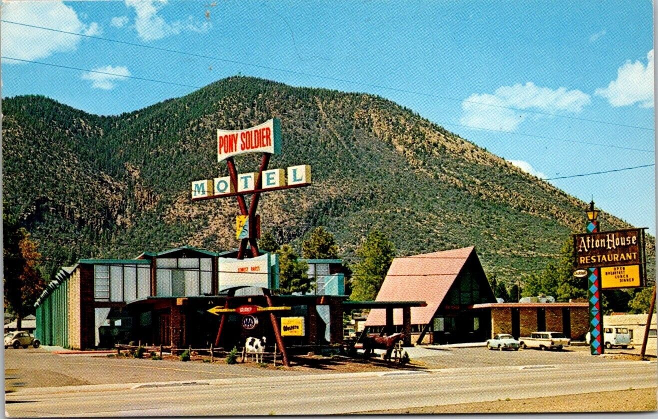 Pony Soldier Motor Hotel Afton House Restaurant Flagstaff Arizona 1960s Postcard