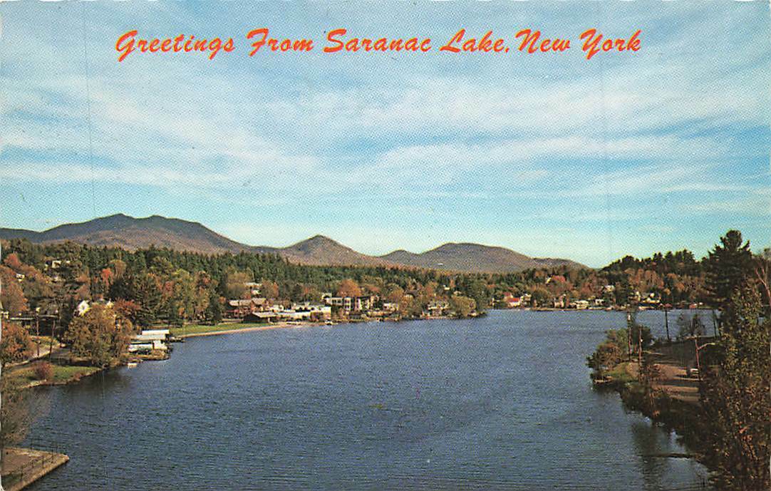 Vintage View Greetings From Saranac Lake NY Chrome P218x