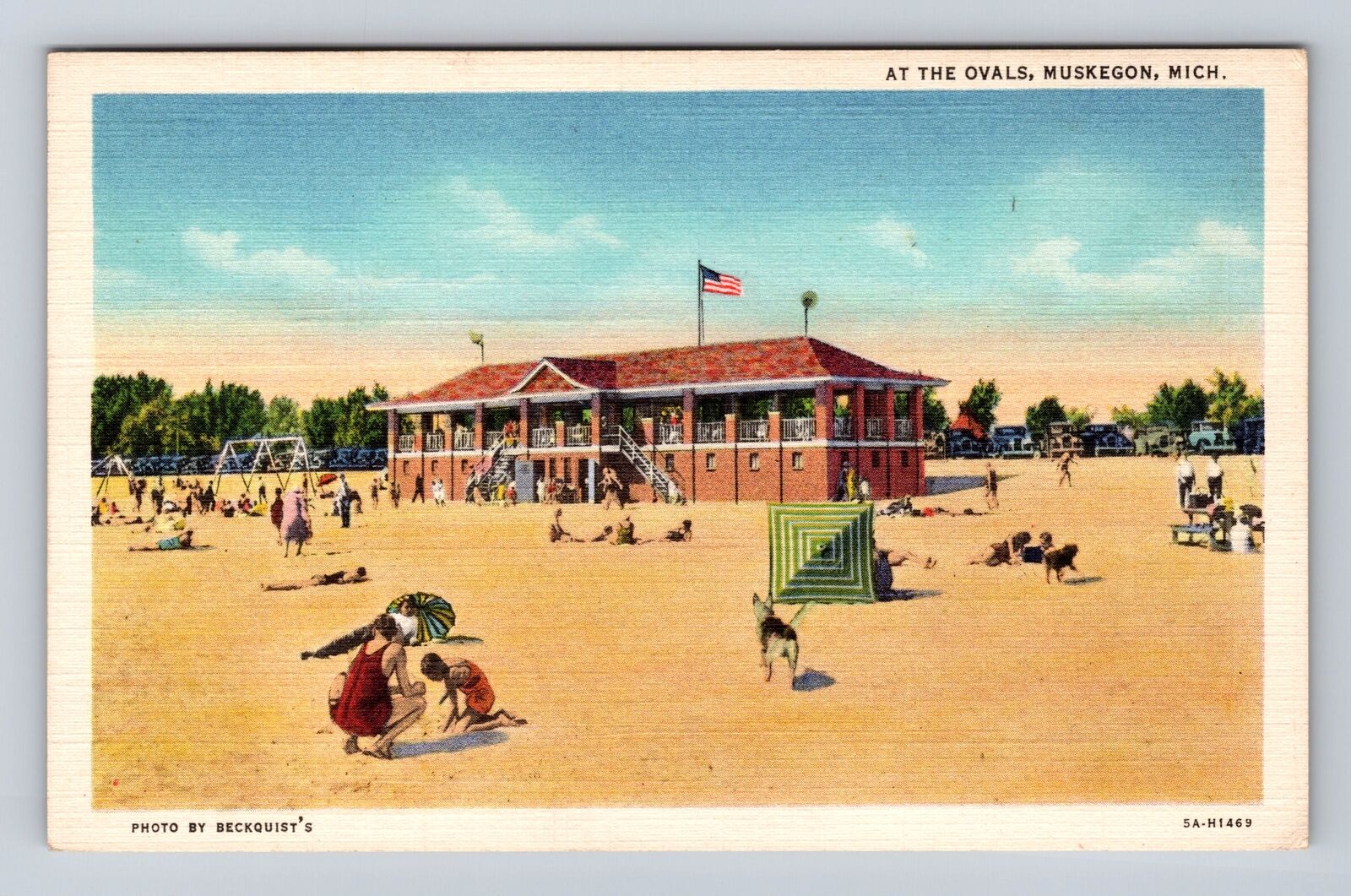 Muskegon MI-Michigan, At the Ovals, Beach Side, Sunbathing, Vintage Postcard