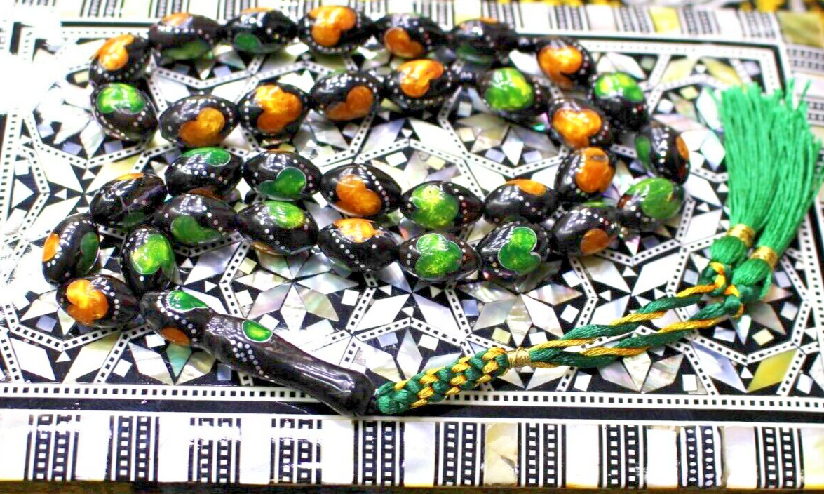 Kouk Misbaha Rosary Tasbih Rosary Inlaid Yellow green Prayer Beads سبحة كوك مطعم