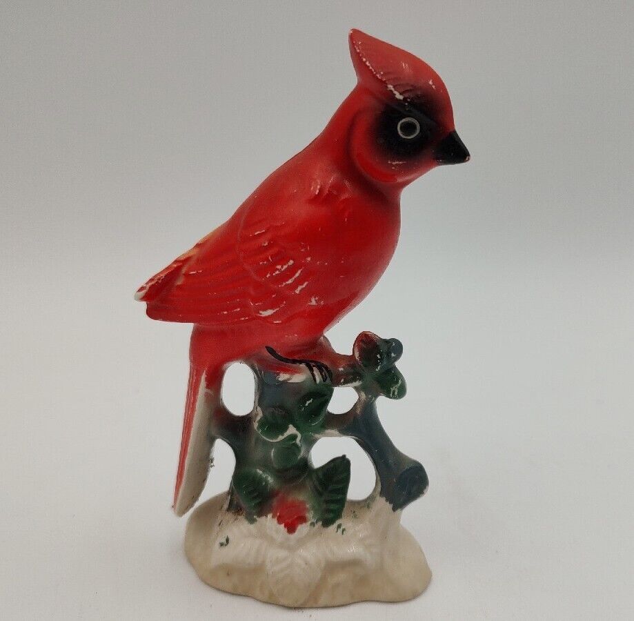 Vintage Red Cardinal Bird Figurine Ceramic 1950\'s Birdwatching 