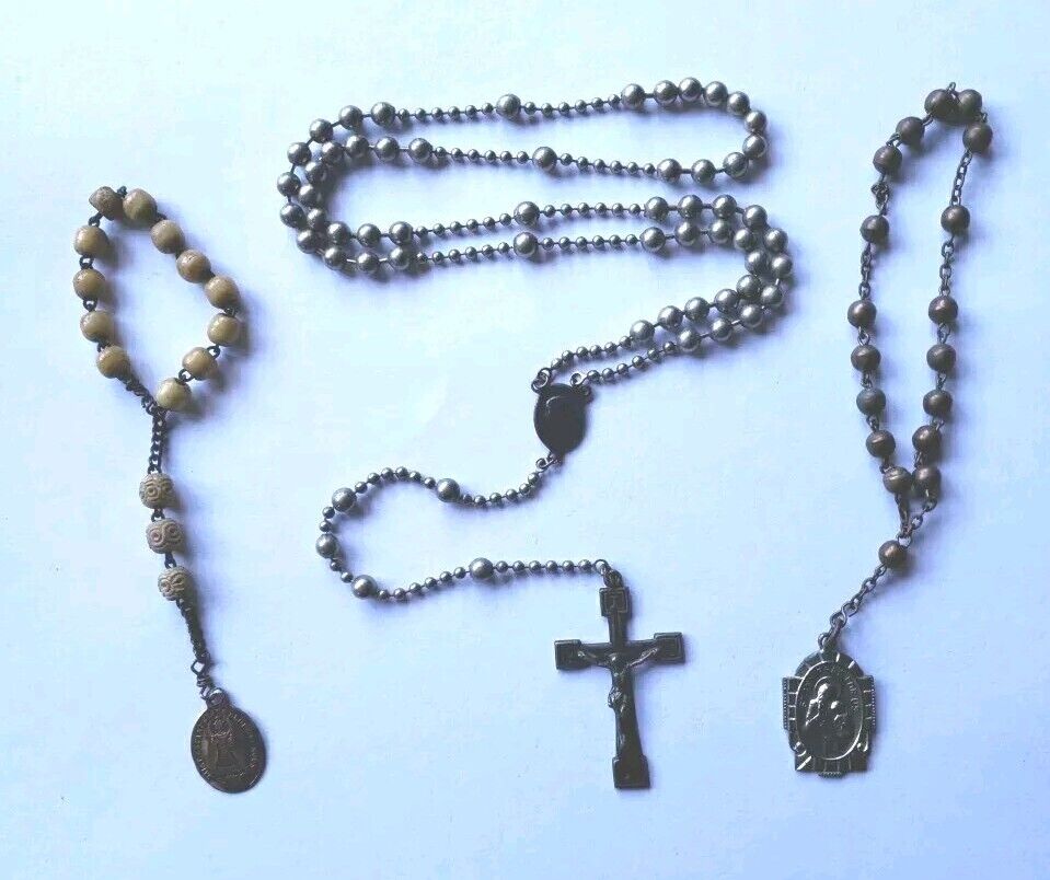 Vtg Lot WWII Pull Chain Metal Beads Rosary Chaplet Infant Child Of Prague St Ann