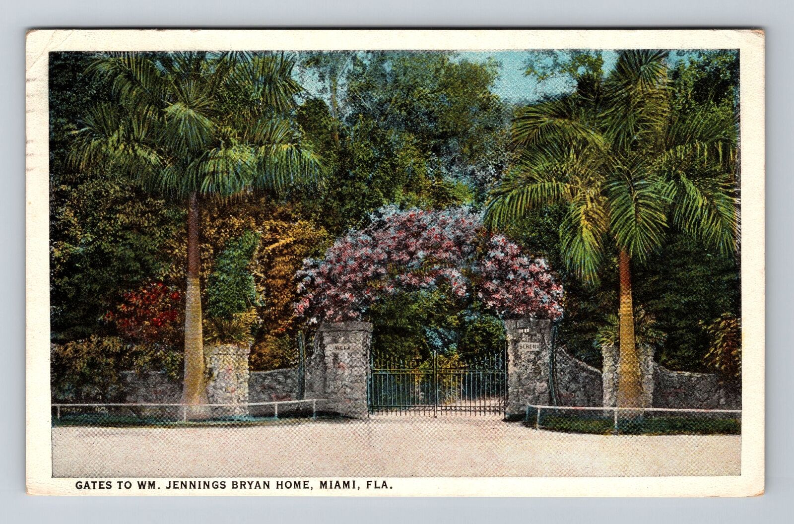 Miami FL-Florida, Gates to WM. Jennings Bryan Home, Vintage Postcard