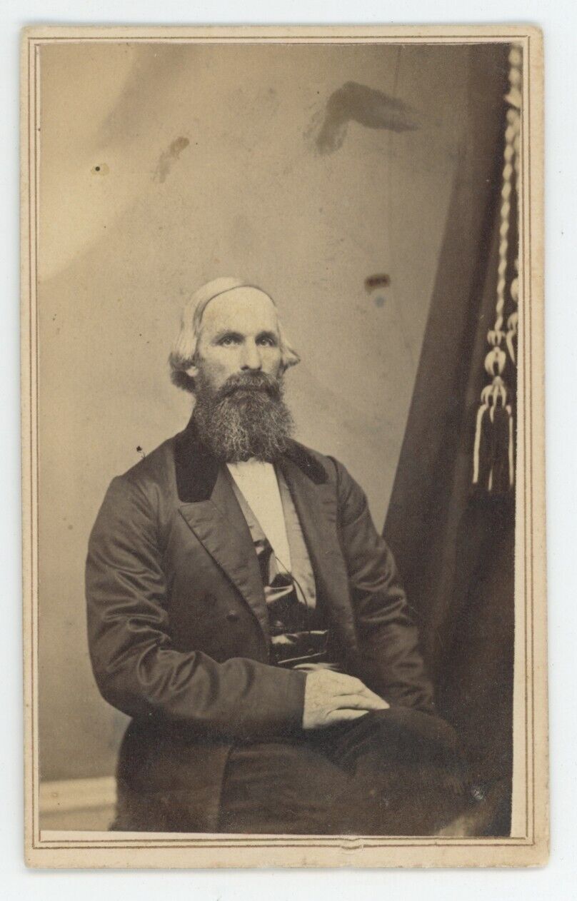 Antique CDV Circa 1860s Older Man With Grey Hair and Dark Beard Sitting in Suit
