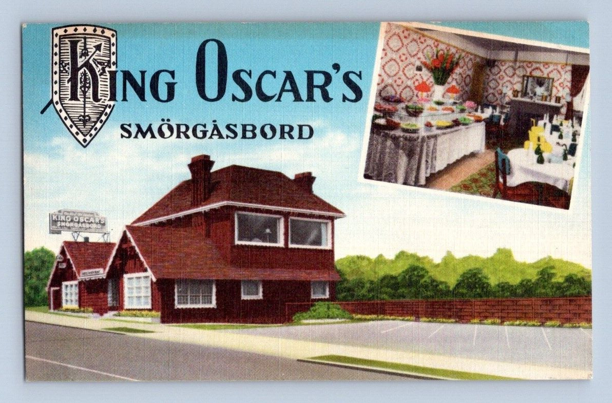 1940'S. KING OSCAR'S SMORGASBORD. SEATTLE, WASH. POSTCARD. DC23