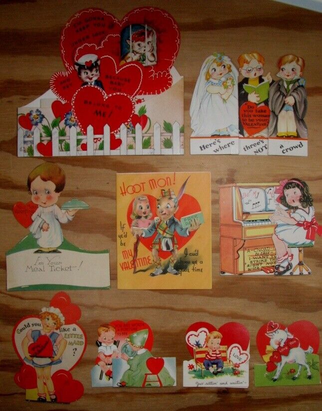 Set of 9 1940\'s Valentines - Most Are Standups or Fold Outs