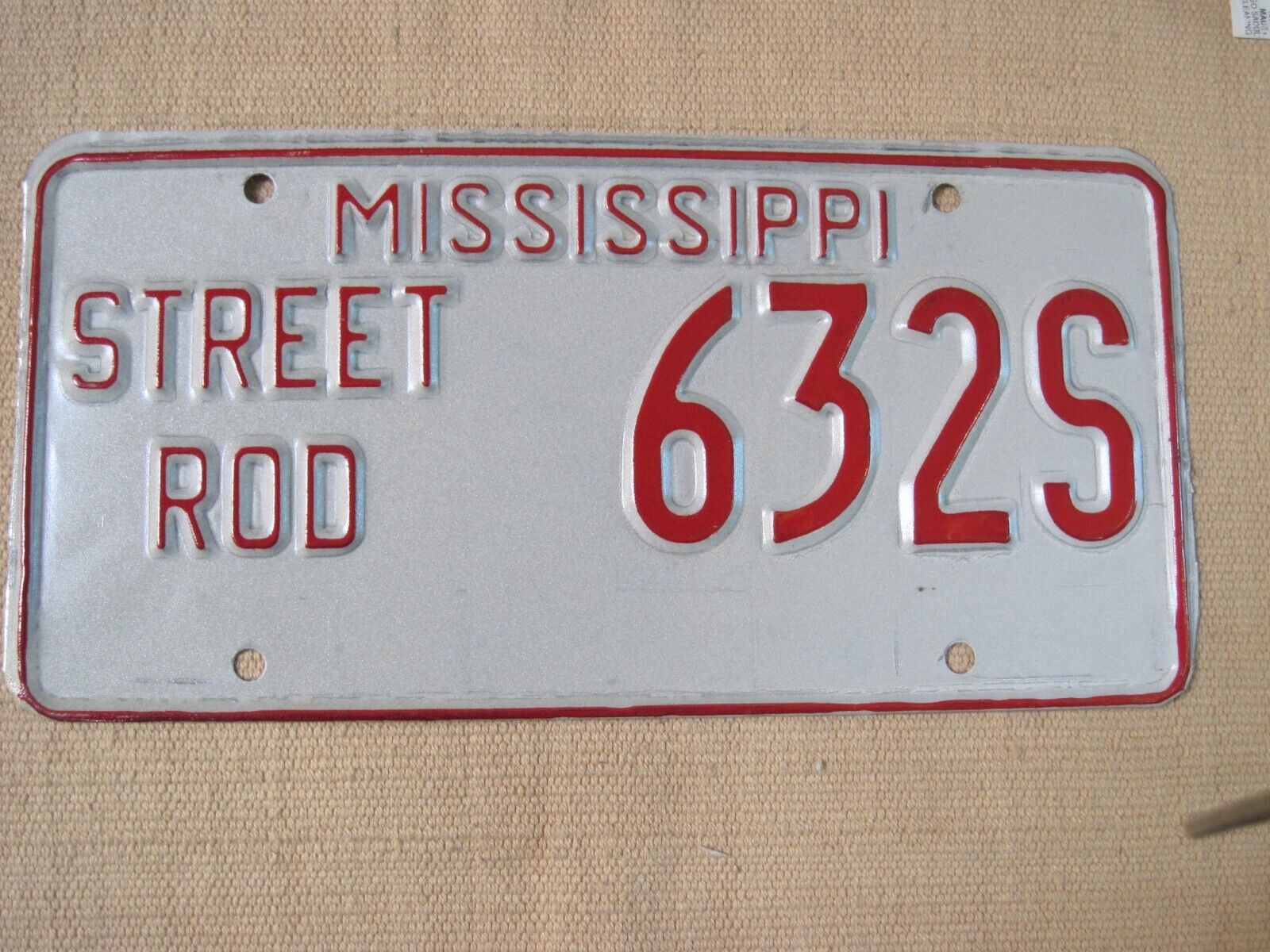 Mississippi Street Rod Embosssed license plate.
