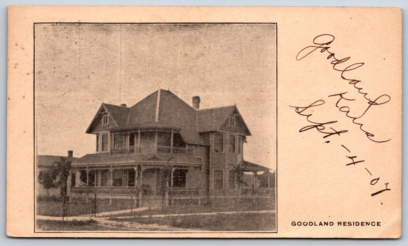 Postcard Goodland Residence, Kansas Posted 1907