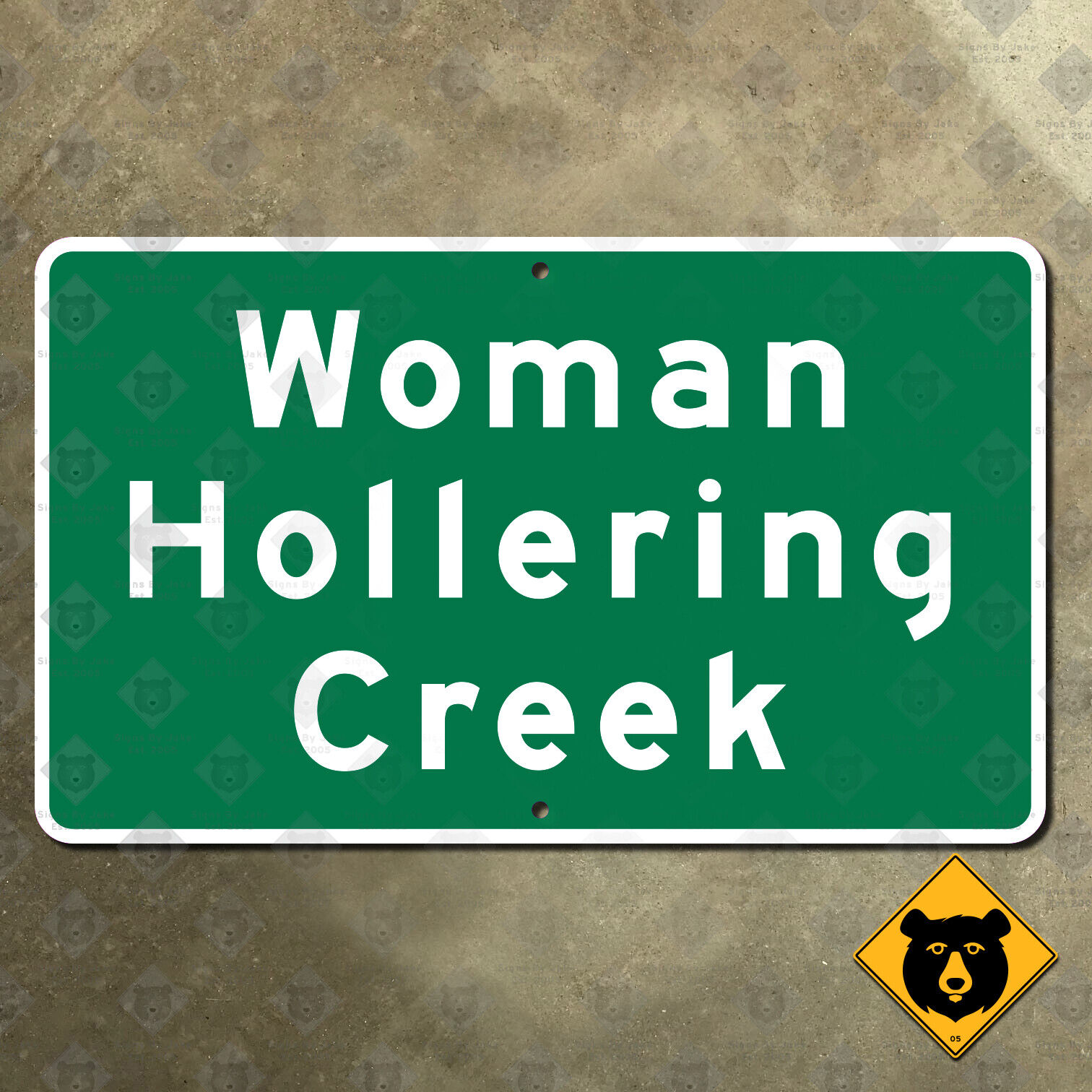 Woman Hollering Creek Texas highway marker guide road sign 1990s I-10 15x9