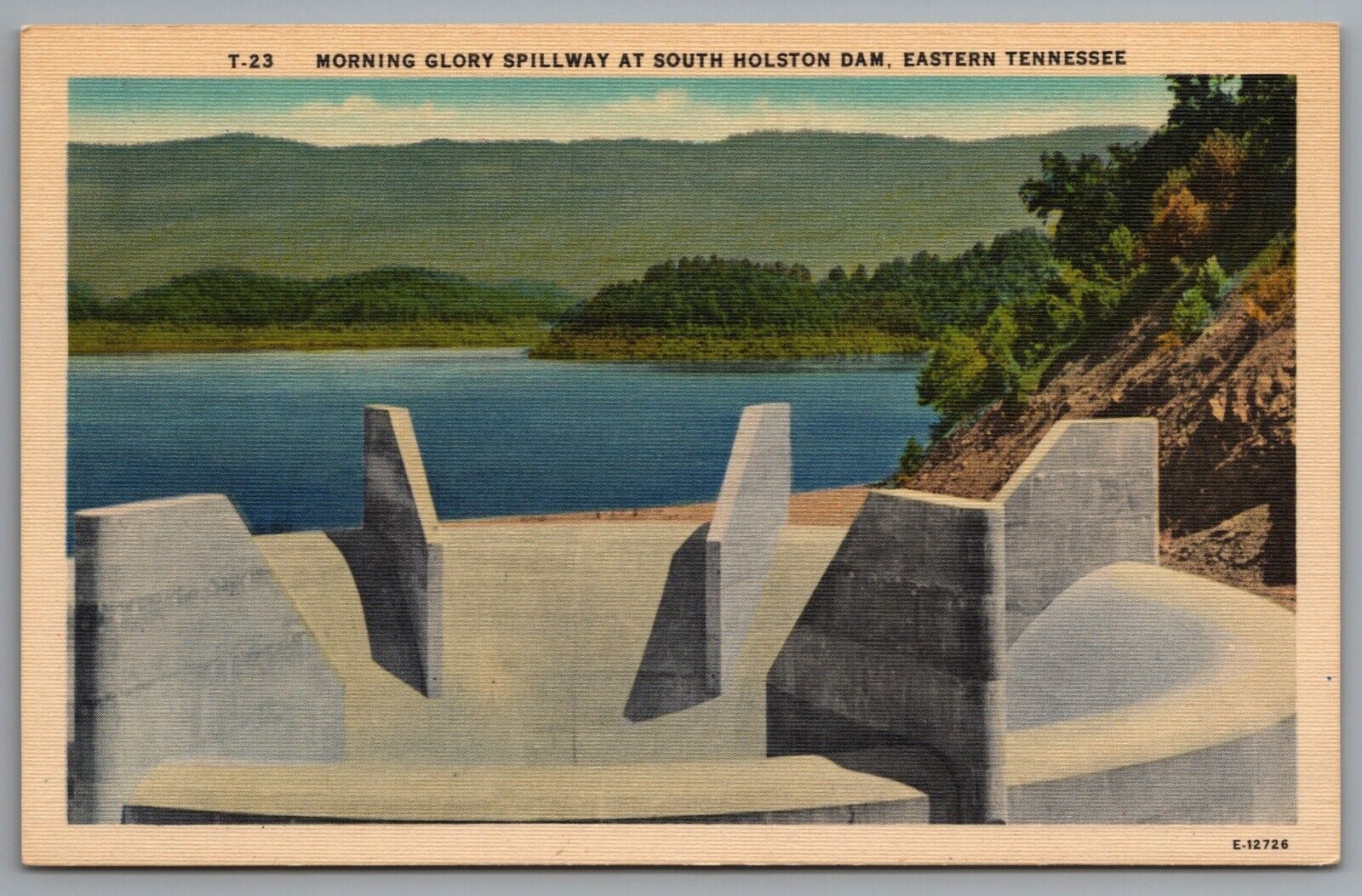 Bristol TN Tennessee Morning Glory Spillway at South Holston Dam Linen Postcard