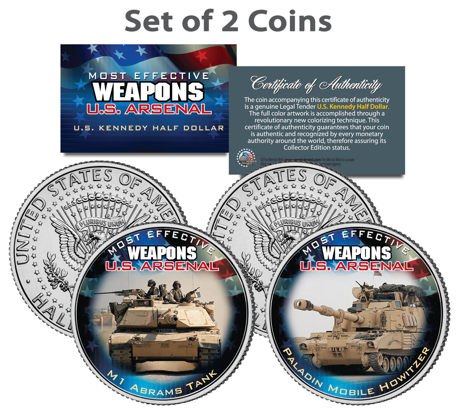 U.S. WEAPONS ARSENAL TANKS JFK Kennedy Half Dollars U.S. 2-Coin Set