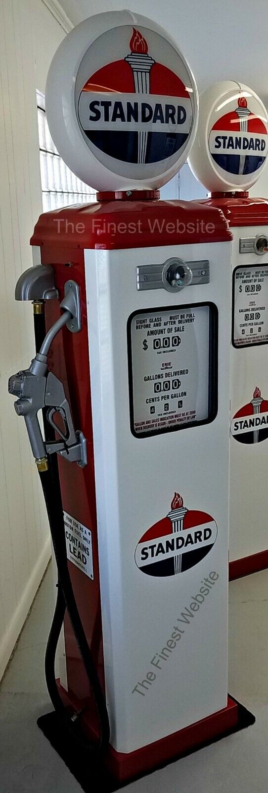 NEW STANDARD REPLICA GAS PUMP - ANTIQUE REPRODUCTION (WHITE & RED) - *