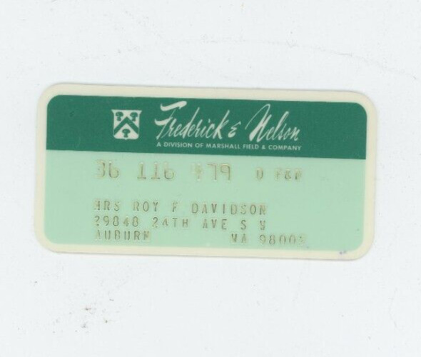Vintage Credit Card Frederick & Nelson Department Store