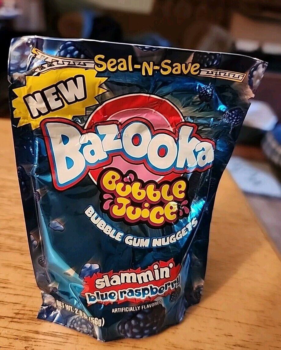 Vintage Sealed Bazooka Bubble Juice Bubble Gum Nuggets Slammin\' Blue Raspberry
