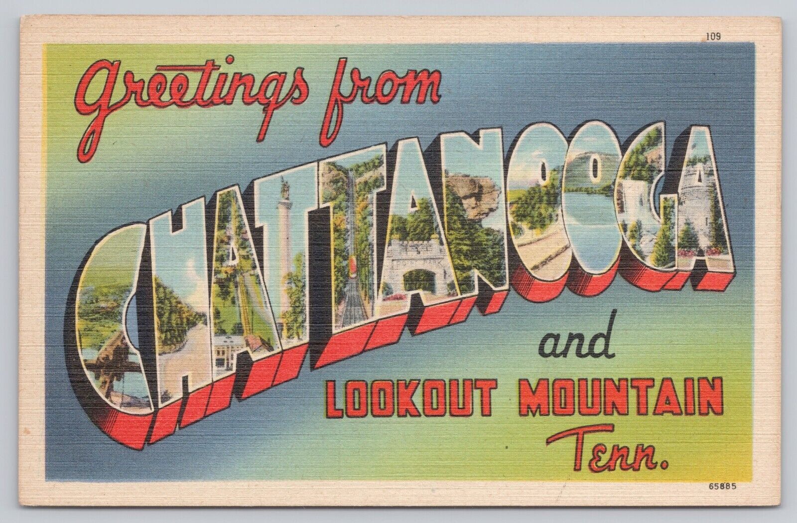 Chattanooga Tennessee, Large Letter Greetings Lookout Mountain, Vintage Postcard