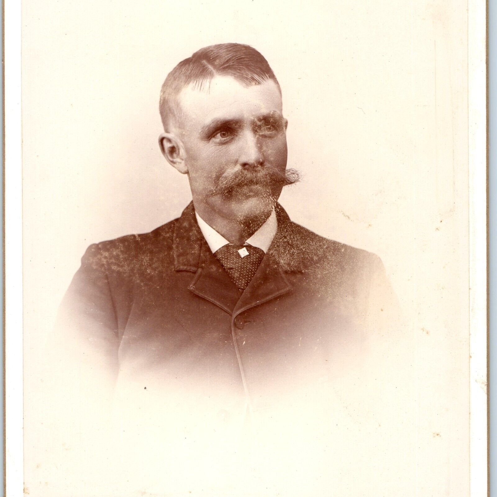 c1880s Dows, IA Smirking Man Handlebar Mustache Cabinet Card Photo B12
