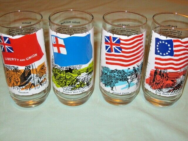 VTG Coca Cola Heritage Collector Patriotic Glasses Set of 4 American Flags
