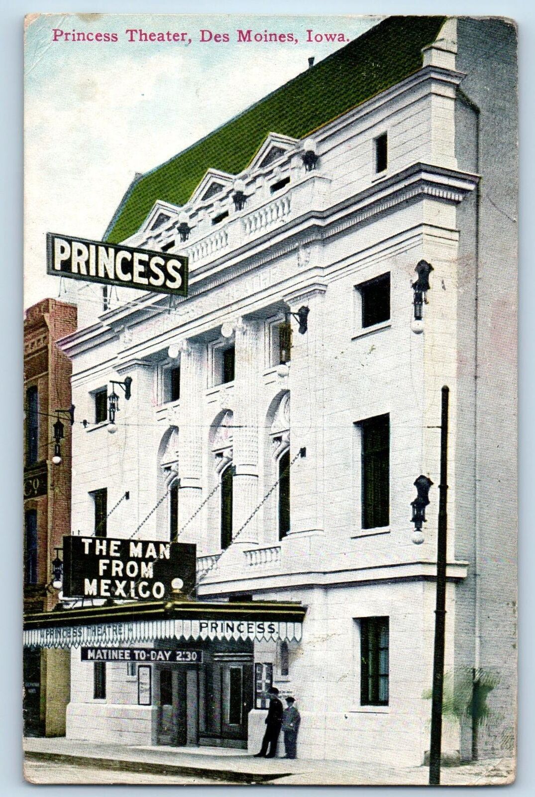 Des Moines Iowa IA Postcard Princess Theater Building Exterior 1911 Antique